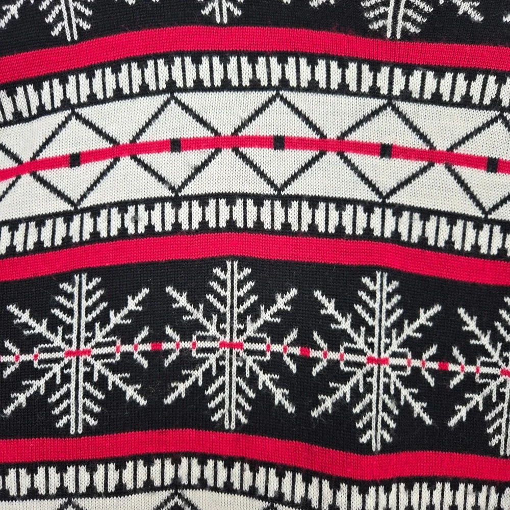 Mens L Vintage Snowflake Fair Isle Wool Blend Sweater Red Black M - Picture 5 of 8